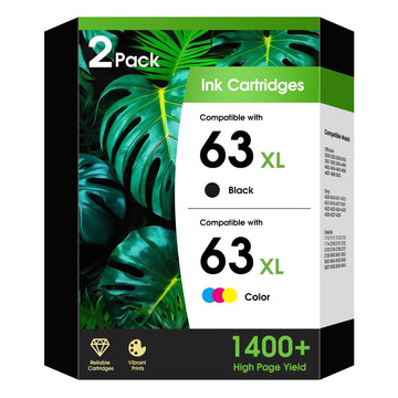 63XL Ink Cartridges Combo Pack, Replacement for HP 63XL 63 XL Black and Color Work for Envy 4520 Office jet 3830 4650 5200 5255 5258 4655 4512 4510 Desk jet 1112 3630 2132 3632 2130 Printer 2 Pack