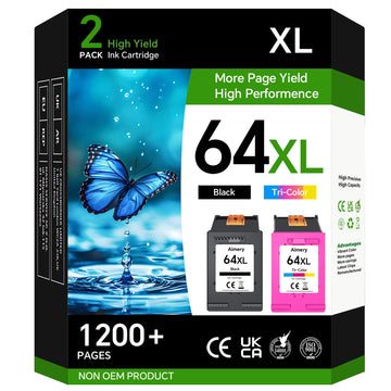 64XL High Yield Ink Cartridge Replacement for HP 64XL, Black and Tri-Color Combo Pack, Compatible with ENVY Photo 7855 7858 7155, ENVY Inspire 7255e 7900e 7950e 7955e 7958e and Tango Series Printers