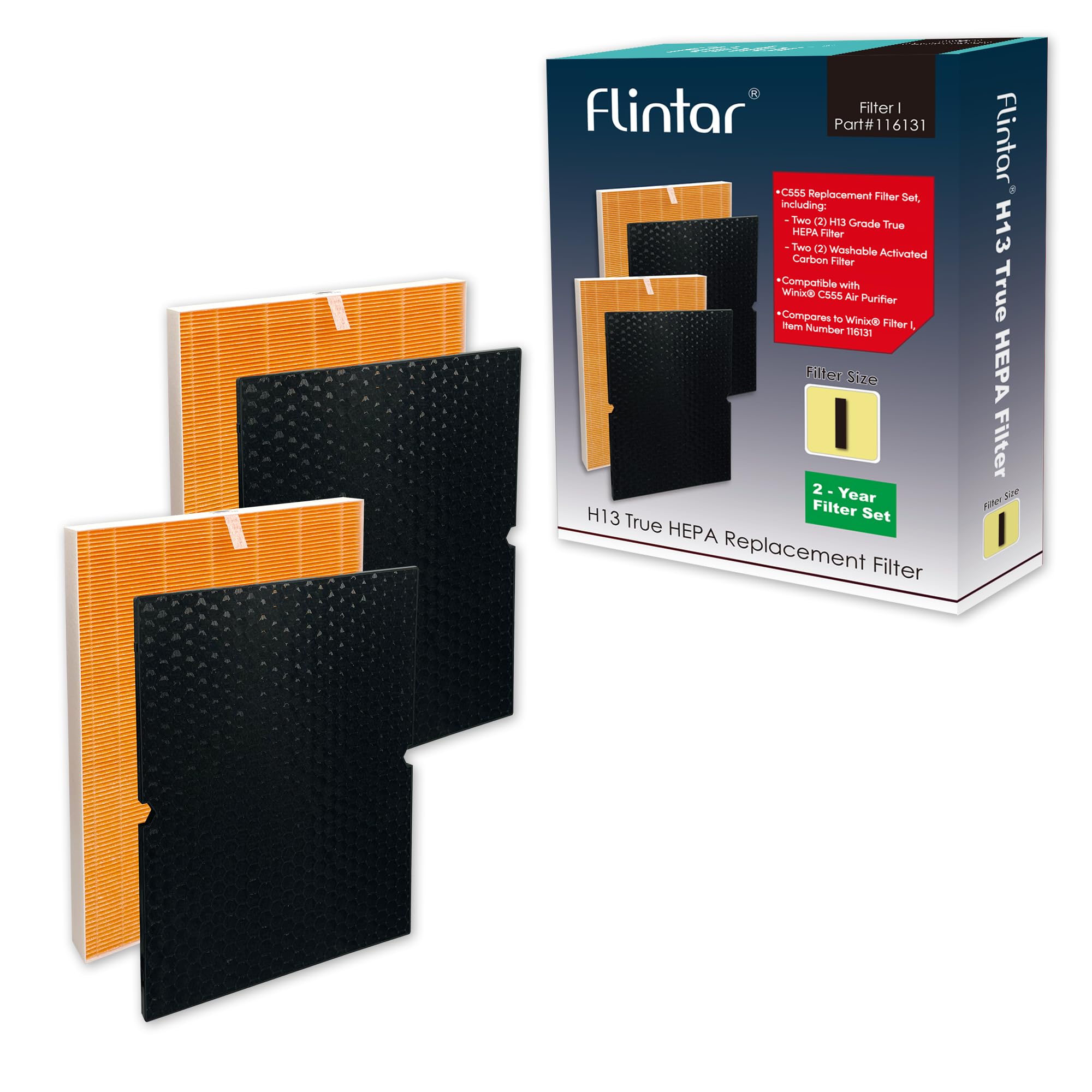 116131 Replacement Filter I, Compatible with Winix C555 Air Purifier, Premium Grade Filtration and Washable Advanced Carbon Filter (2-Pack)