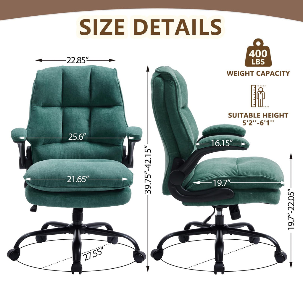 Comfy Office Chair Soft and Double Cushioned Ergonomic Computer Desk Chair for Long Hours Executive Office Chair with Flip-up Armrests and
