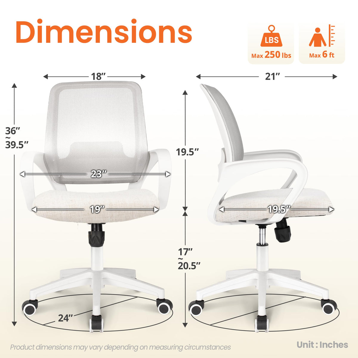 Neo Chair Home Office Desk Chair Ergonomic Mesh with Lumbar Support, Ivory, Ivory-white Frame
