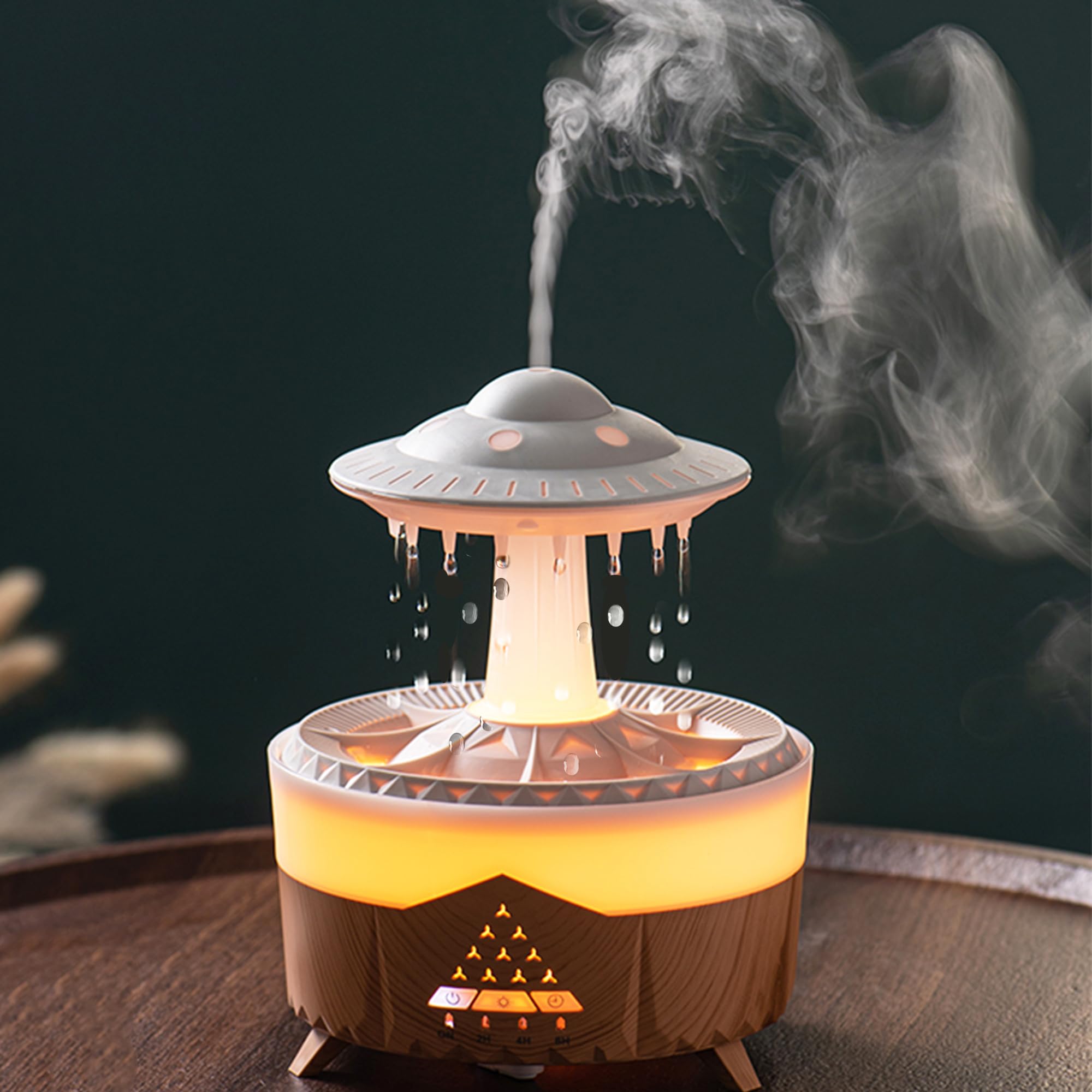 Raindrop Humidifier for Bedroom, 350ml Cool Mist Humidifier with Essential Oil Diffuser, 7 Colors LED Night Light & 4 Timers, Ultrasonic Vaporizer for Home Nursery Office