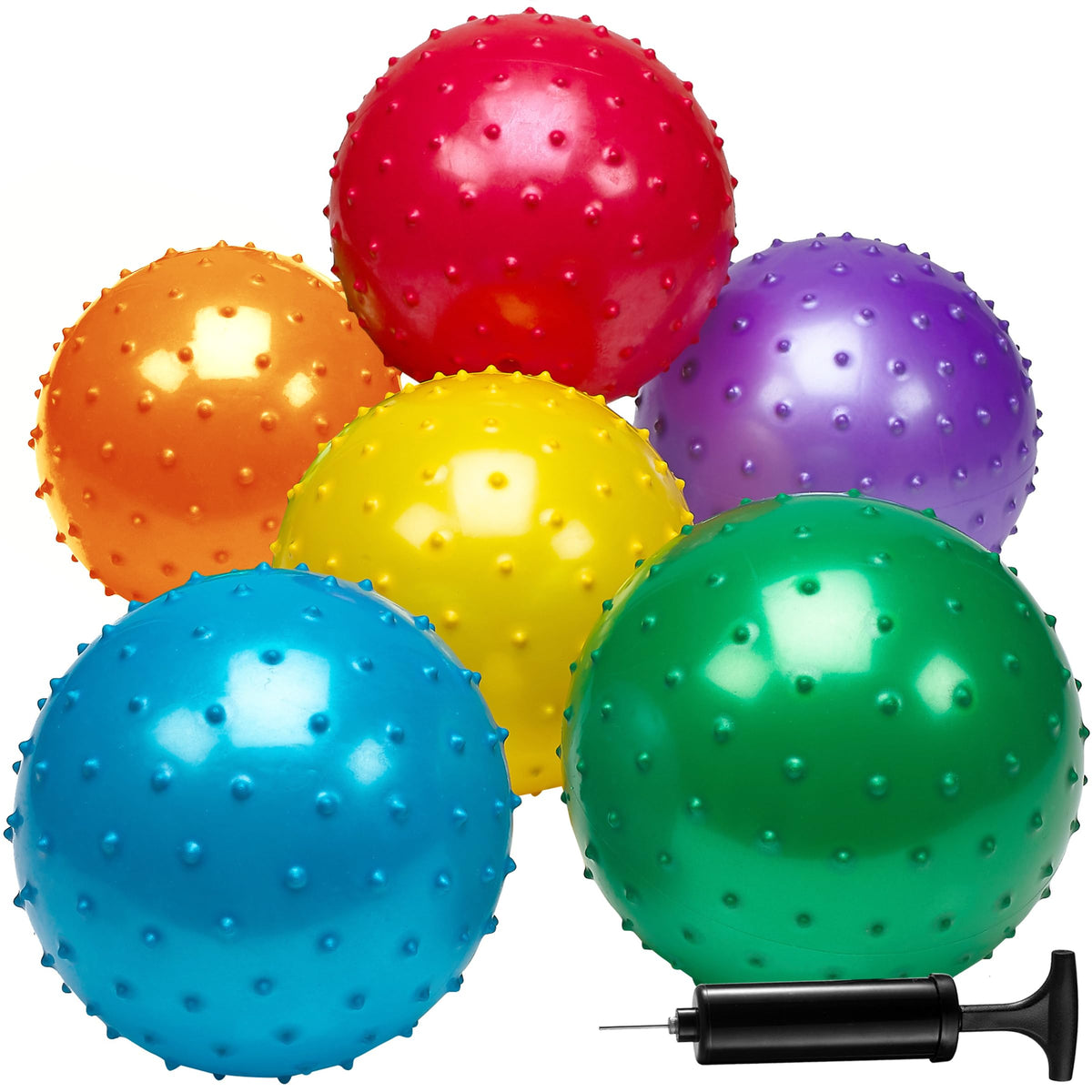 Bedwina Knobby Balls - Bulk 7 Inch Sensory and Spiky Massage Stress Balls for Toddlers, with Pump, Fun & Bouncy for Toddler, Kids Party Favors, Stocking Stuffers