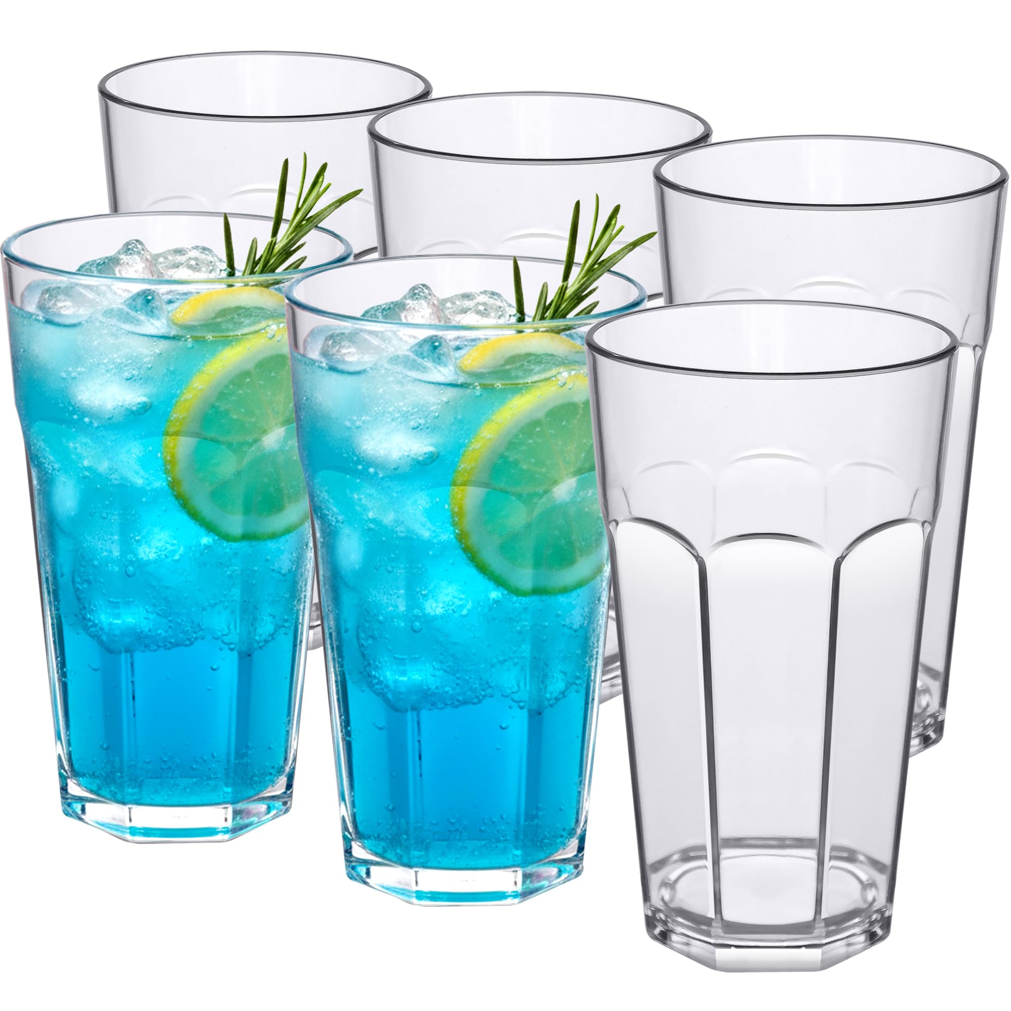 Amazing Abby - Affinity - 28-Ounce Plastic Tumblers (Set of 6), Plastic Drinking Glasses, All-Clear Reusable Cups, Stackable, BPA-Free, Shatter-Proof, Dishwasher-Safe
