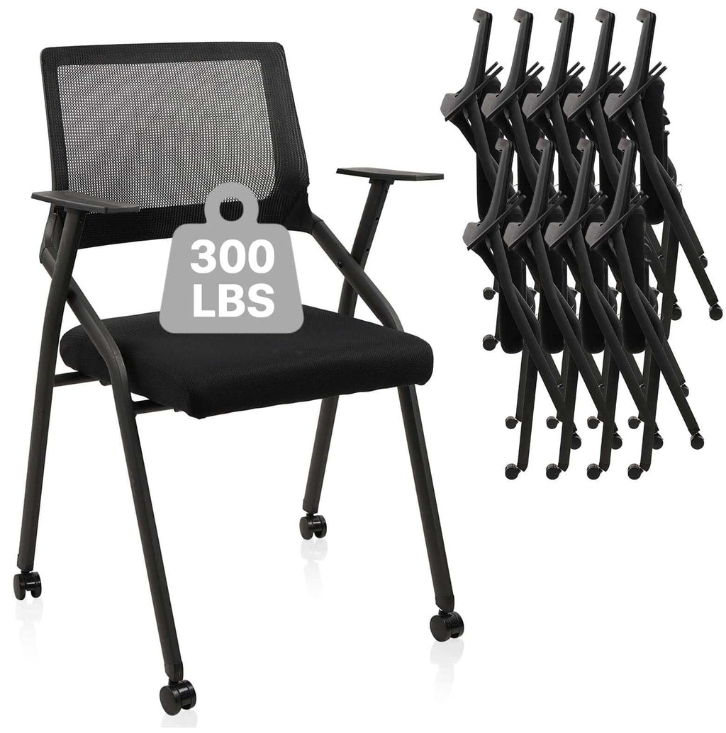 Clatina Stackable Foldable Conference Room Chairs with Wheels, Portable Padded Office Desk Chair with Lumbar Support and Armrest for Training