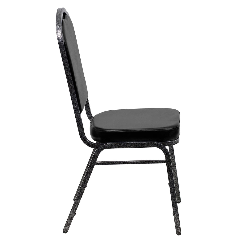 Flash Furniture Hercules Crown Back Stackable Banquet Chair, Silver, 4-pack, Set of 4, Black Vinyl/silver Vein Frame