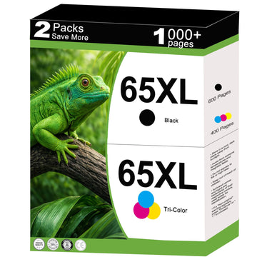 65XL Ink Cartridge Combo Pack Compatible for HP 65 HP65 XL Fit for Officejet Envy 5055 DeskJet 3755 3700 3772 2600 3752 Envy 5000 5052 5070 AMP 100 120 Printer 2-Pack Black Tri-Color with V28.5.1 Chip