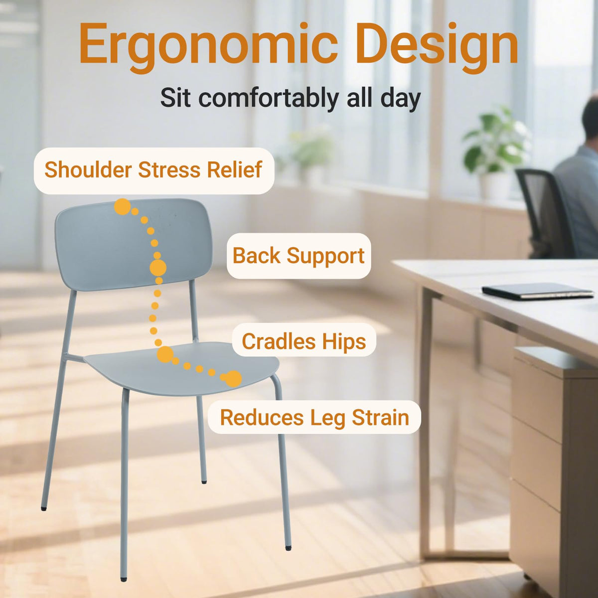 Sidanli Stacking Chairs Set of 4, Office Guest Chairs with Metal Legs, Stacking Office Chairs for Conference Reception Church Lobby, Capacity