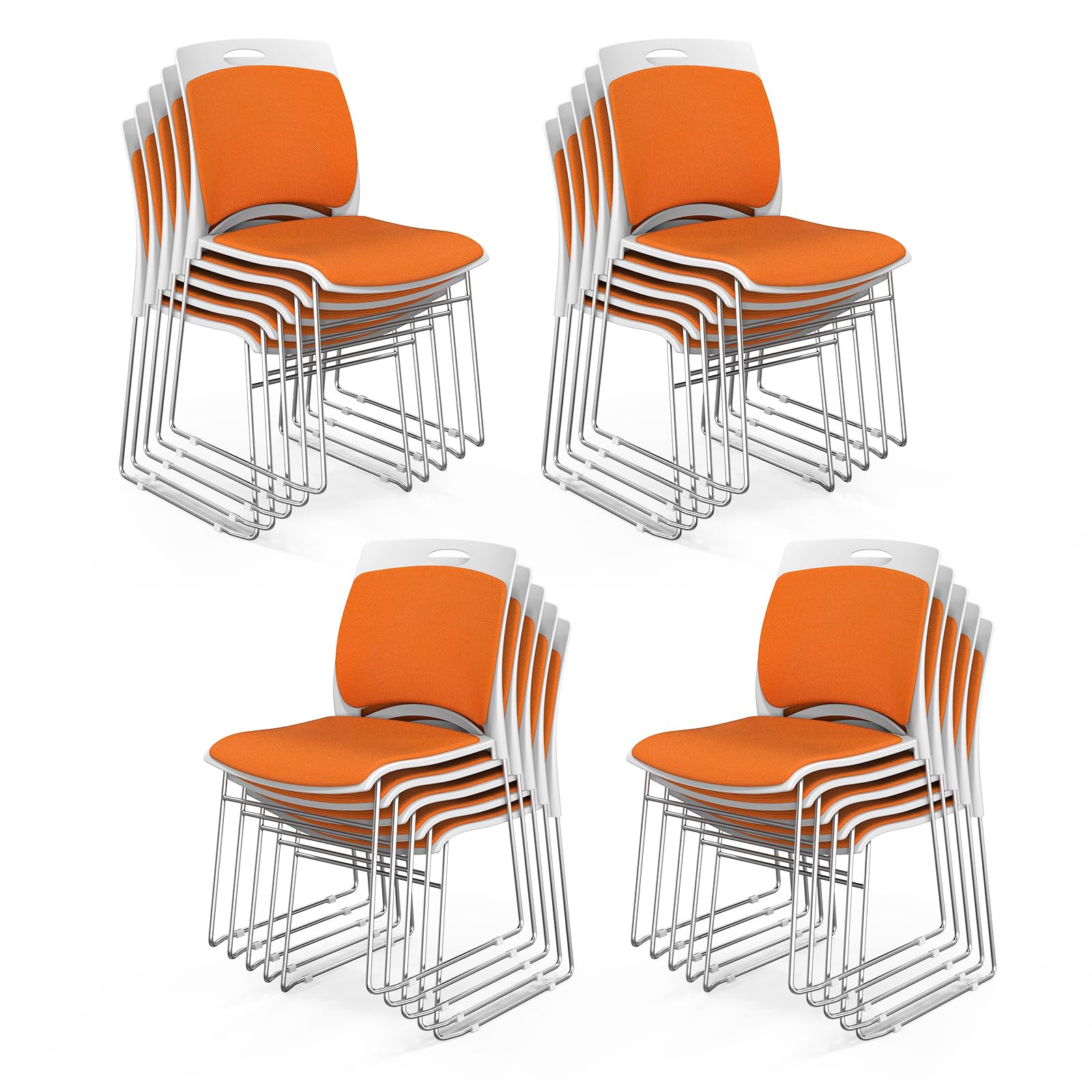 Vingli Stackable Plastic Mesh Padded Chairs for Office Set of 20, Orange, 20 Pack