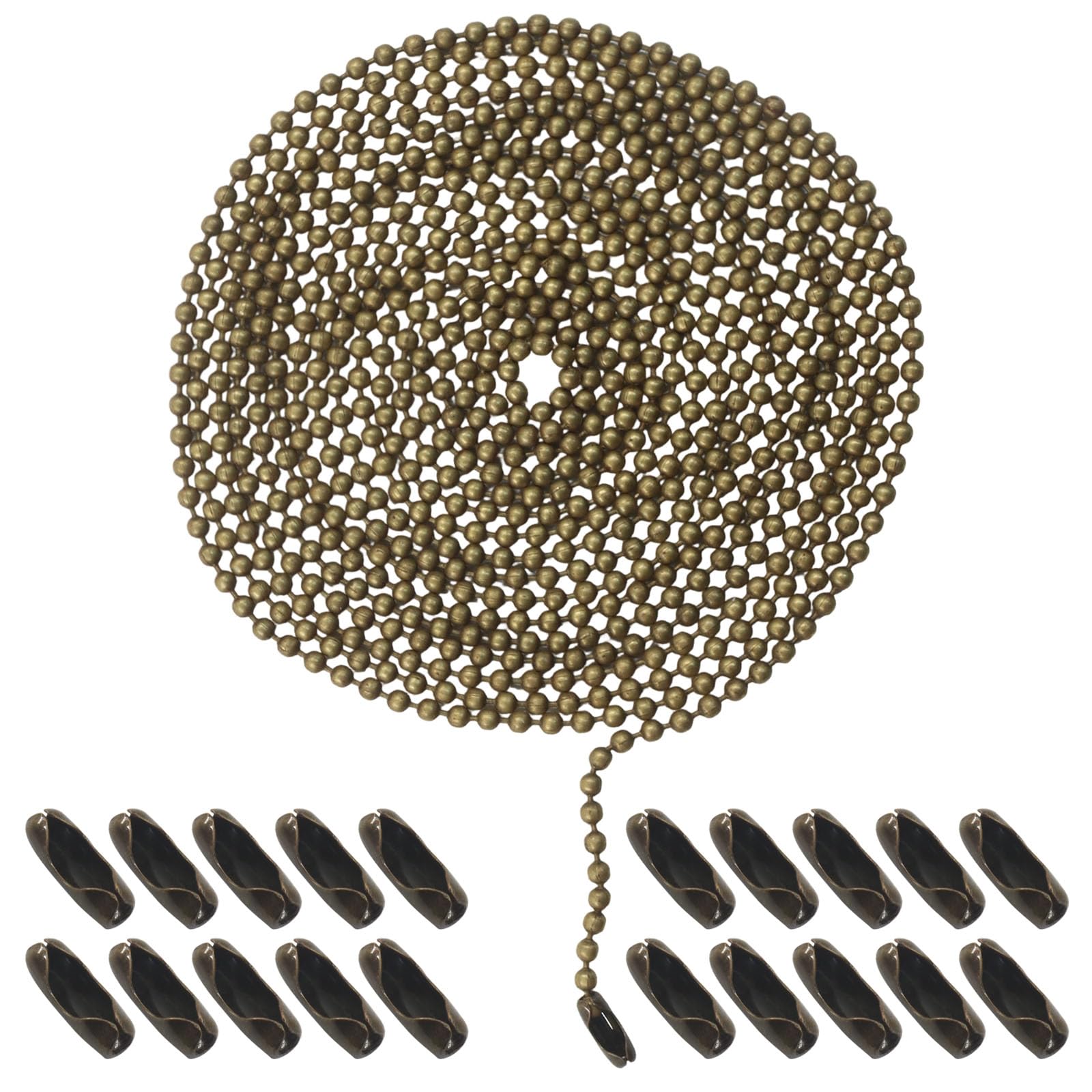 120 Inches 1 Pack Metal Ceiling Fan Pull Chain, Rust Proof Light Pull Chain Extension Beaded with 20 Connectors 3mm Bead Ball for DIY Crafts ?Bronze?
