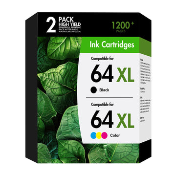 64 64XL Black and Color Ink Cartridges 64 XL Combo Pack 1 Black,1 Tri-Color | Compatible with for HP Envy Photo 7855 7858 7155 7800 6255 7200 Tango Series Printer