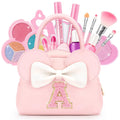 Kids Real Makeup Kit for Girls - 18Pcs Non-Toxic Washable Make Up Toys with Initial Toddler Purse - Personalized Birthday Gifts for Age 3 4 5 6 7 8 9 10 Years Old Girls Vanity Set - A