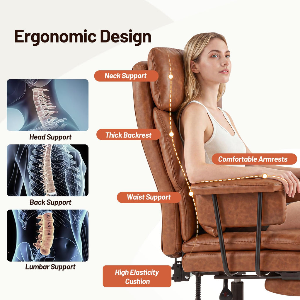 Furniliving Big and Tall Office Chair, Pu Leather High Back Executive Office Chair with Adjustable Lumbar Support, Gaming Chair with Padded Arm