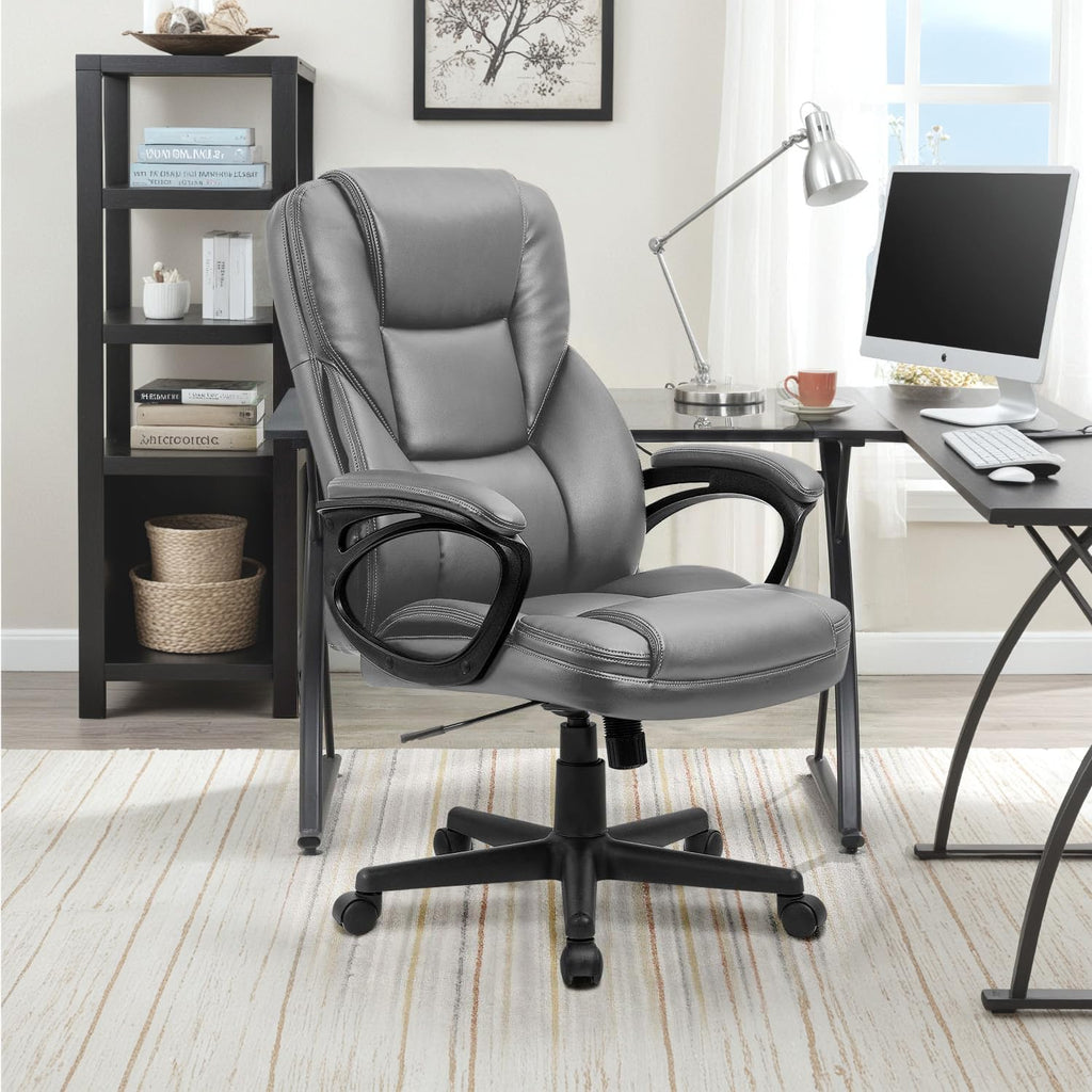 Furmax Office Executive Chair High Back Adjustable Managerial Home Desk Chair, Swivel Computer Pu Leather Chair with Lumbar Support (2, Gray)