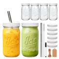 6-Pack Mason Jars Cups with Plastic Lids & Straws, 32oz Wide Mouth Glass Cups with Leak-proof Plastic Lids, Reusable Drinking Jars for Juices, Smoothies, Iced Coffee & Food Storage