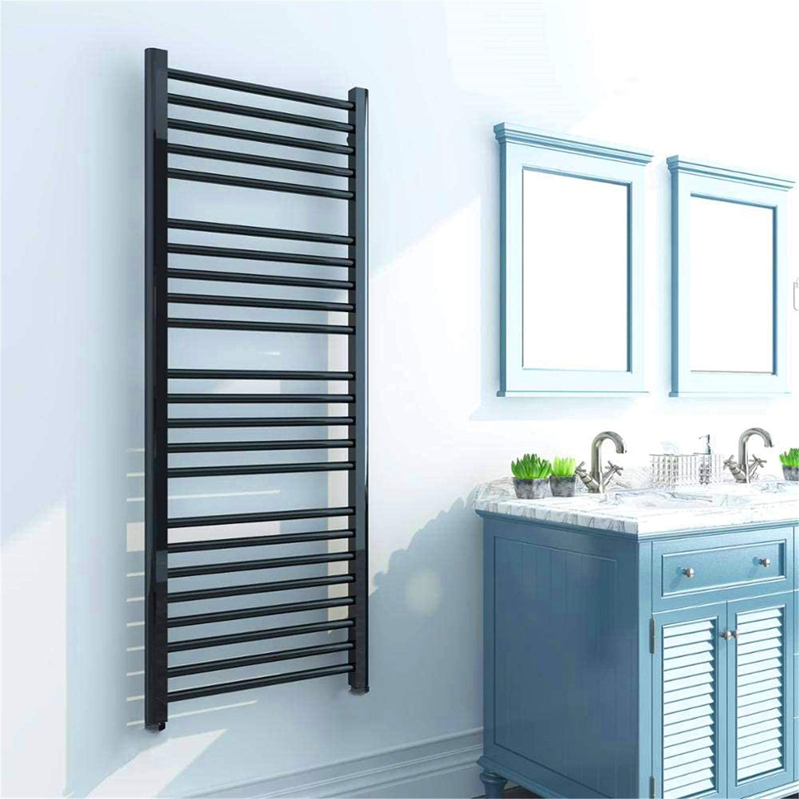 LUNEZY Heated Towel Rail Rails Towel Warmer,Heated Towel Rack, Electric Towel Warmer Wall-Mounted Plug-in Energy Saving Bath Towel Heater Home Bathroom Accessories, Matte Black (Color : H