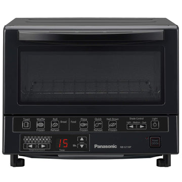 Panasonic FlashXpress Compact Toaster Oven with Double Infrared Heating, Crumb Tray and 1300 Watts of Cooking Power – 4 Slice Countertop Toaster Oven - NB-G110P-K (Black) (Renewed)
