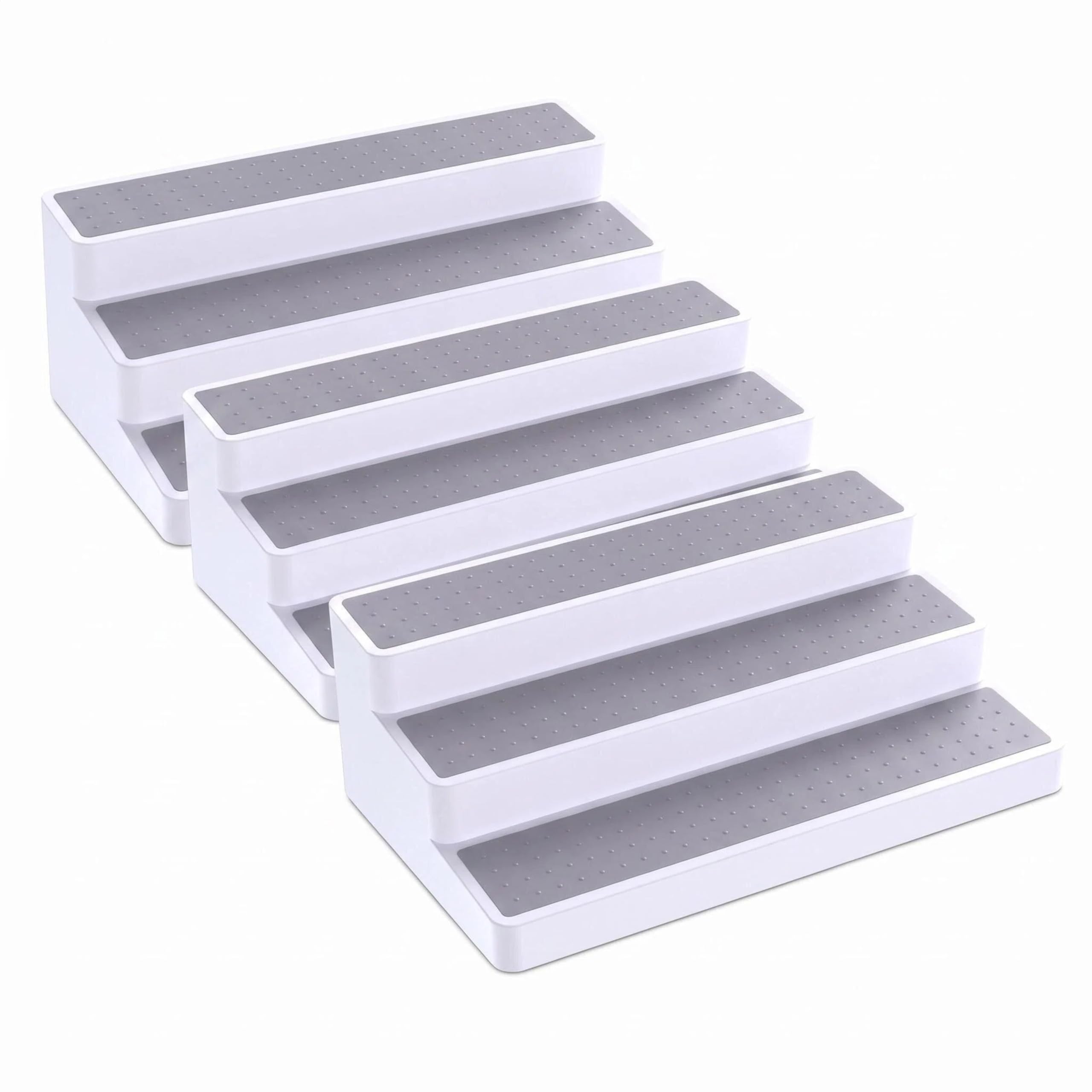 3 Tier Spice Rack Organizer for Cabinet, 3 Pack Non-Slip Spice Rack Shelf Organizer, Holds 24+ Jars, Plastic Spice Organizer for Cabinet, Pantry & Kitchen Countertop, White