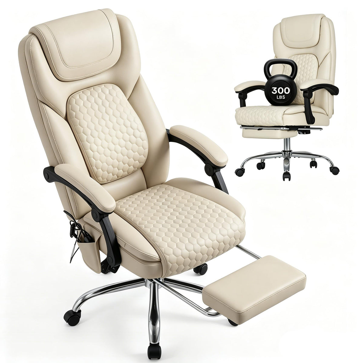 Malol 300 Lbs Big and Tall Massage Office Chair - 3-level 65°c Targeted Heating, Easy Assembly Leather Desk Chair with Heat and Footrest,