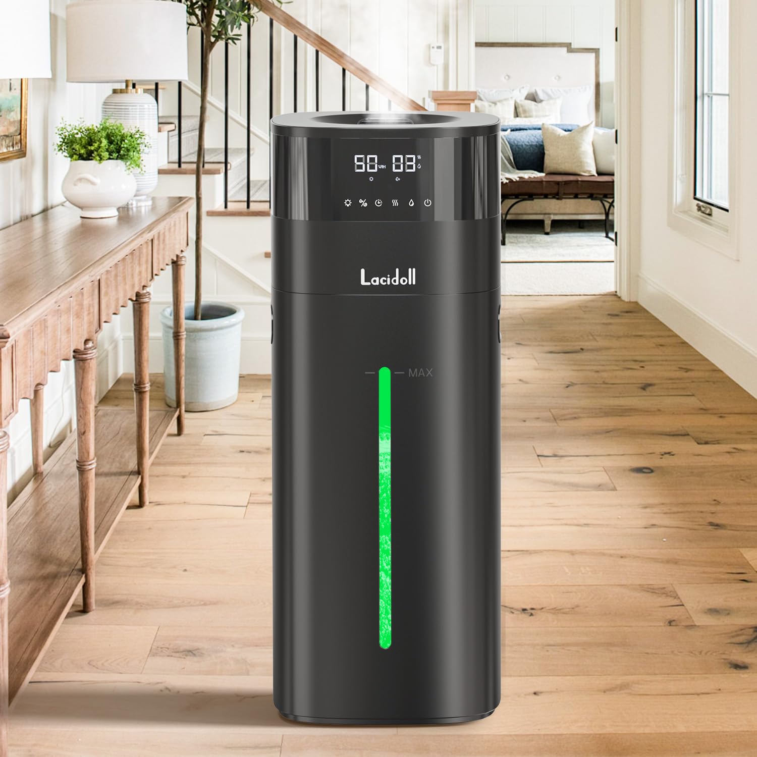 Lacidoll Humidifier Large Room, 5.3Gal/20L Humidifiers for Home 2500 sq ft, Cool Mist Whole House Humidifiers with Diffuser Extended Tube, Top Fill Air Humidifier for Bedroom Nursery Baby Plants Black