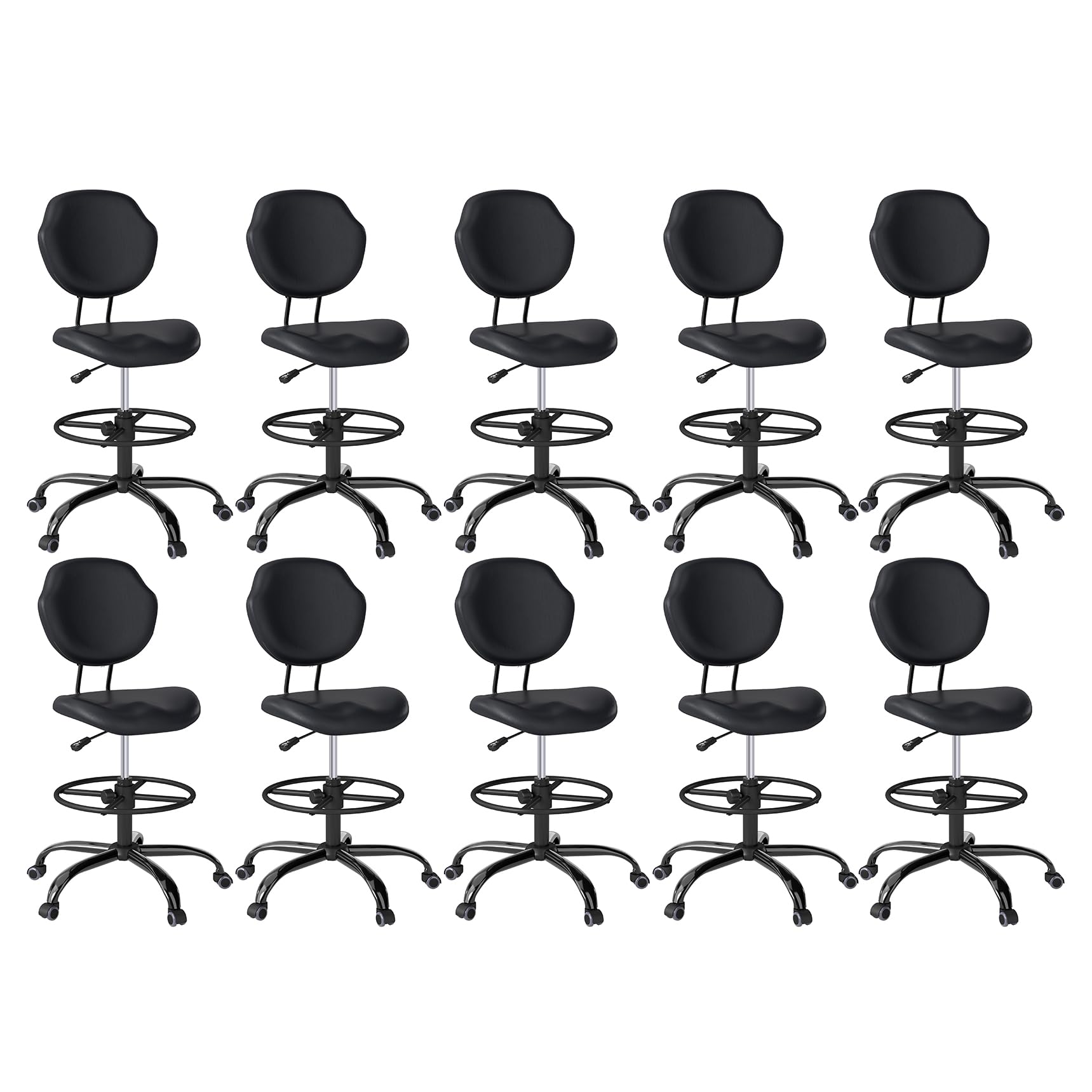 Drafting Chair with Back Support, Tall Desk Rolling Stool(black, Set of 10), 10PK