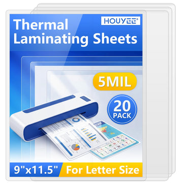 HOUYEE Laminating Sheets 5 Mil, Hold 8.5 x 11 Inches, 20 Pack Thermal Laminating Pouches, 9 x 11.5 Laminate Sheets for Laminator, Ultra Clear, Letter Size, Office and School Supplies