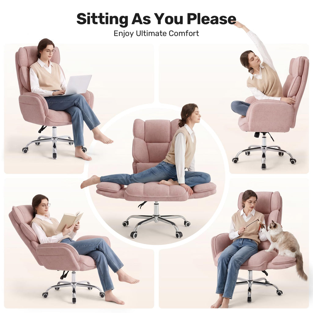 Daluvenix Big and Tall Office Chair, Flip Armrests with Side Pockets, Comfy Criss Cross Office Chair with Extra-wide Plush Seat, 150° Reclining