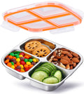 KTKUDY Stainless Steel Snack Container - Divided Bento Snack Box - 4 Compartment Meal Prep Lunch Container for Kids Daycare, School, Work, Travel