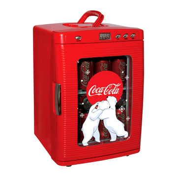 Coca Cola Mini Fridge - Refrigerator for Bedroom Office, Portable Table Top Beverage Cooler, 12V 110V Refrigerador For Drinks, Soda, Wines, Use In Car, Outdoor, Patio, 28 Can