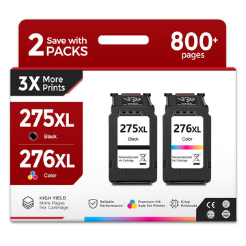 275XL 276XL Black Color Ink Cartridge (2 Pack) Replacement for Canon PG-275 CL-276 XL PG275 CL276 for Cannon Pixma TS3522 TR4720 TS3500 TS3520 TR4700 TS3700 TS3720 TS3722 TR4722 TR4723 TR4725 Printer