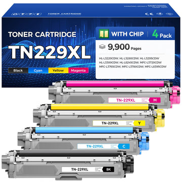 TN229XL Toner Cartridge Set with Chip High Yield - Replacement for Brother TN229 TN-229XL Toner - Use for MFC-L3720CDW MFC-L3780CDW HL-L3220CDW HL-L3280CDW Printer - 4 Pack Black Cyan Magenta Yellow