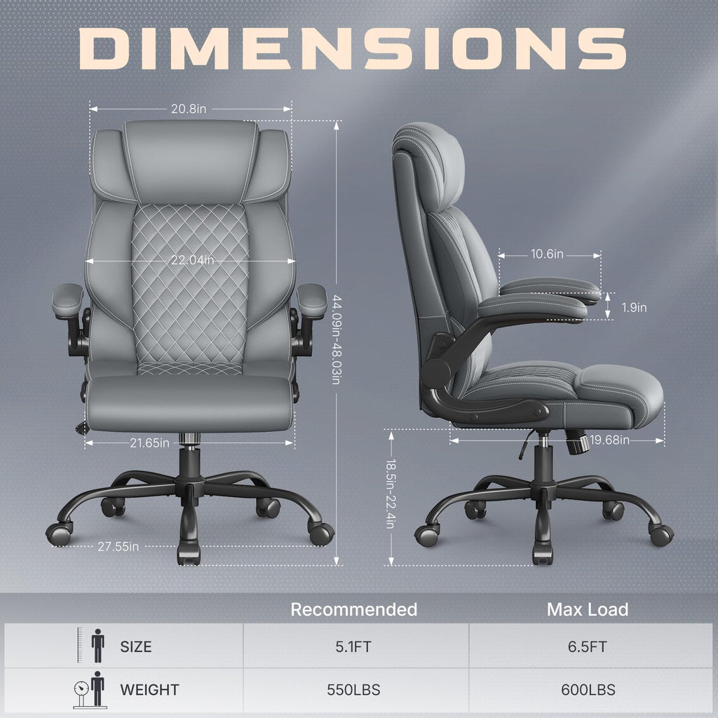 Office Chair-executive High Back Breathable Big and Tall Office Chair Flip-up Armrests Lumbar Support-ergonomic Leather Rolling Swivel Chair