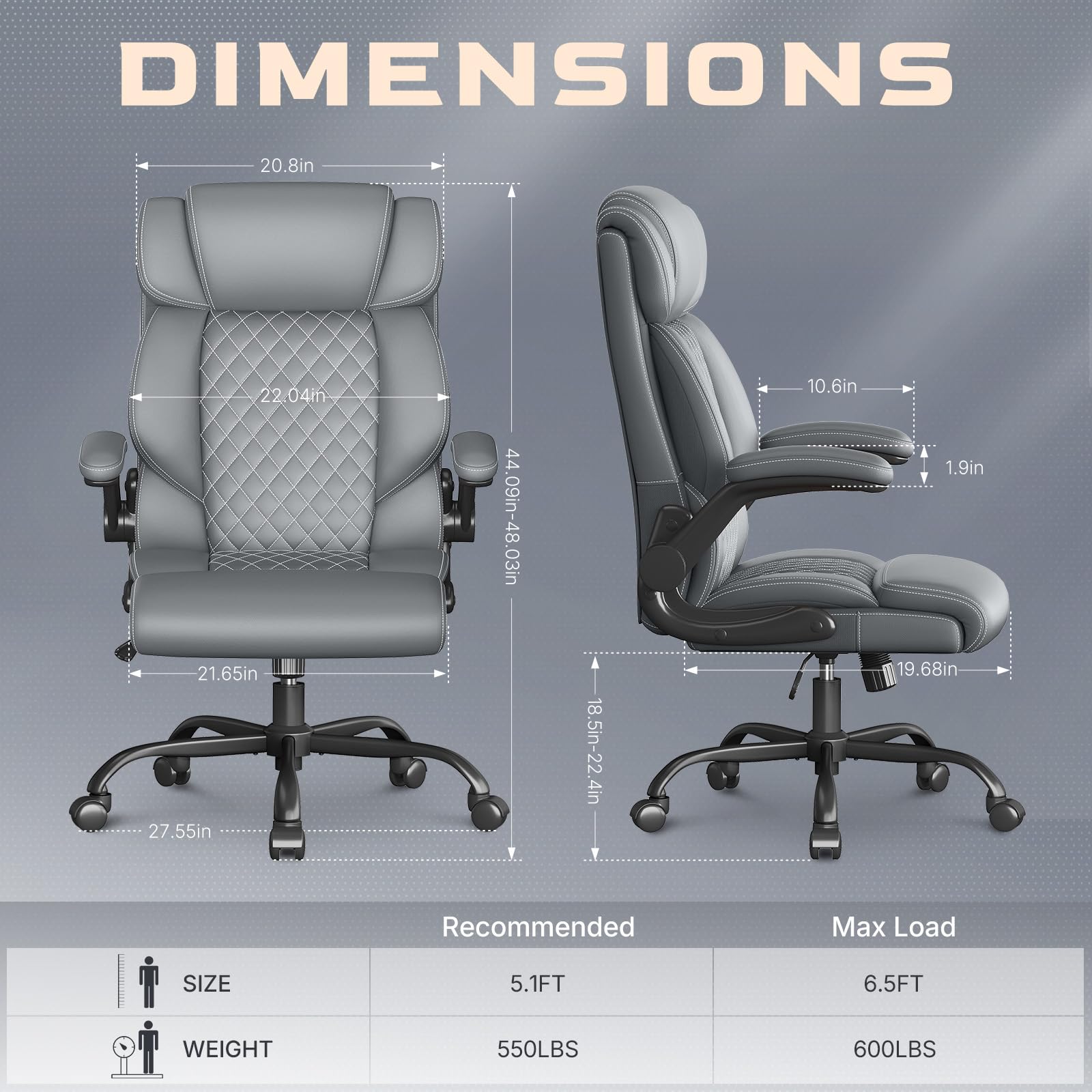 Office Chair-executive High Back Breathable Big and Tall Office Chair Flip-up Armrests Lumbar Support-ergonomic Leather Rolling Swivel Chair