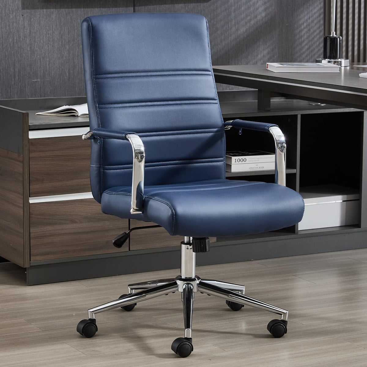 Office Desk Chair Leather, Conference Room Chairs with Wheels, Modern Executive Office Chairs Adjustable Height, Ergonomic Swivel Rolling
