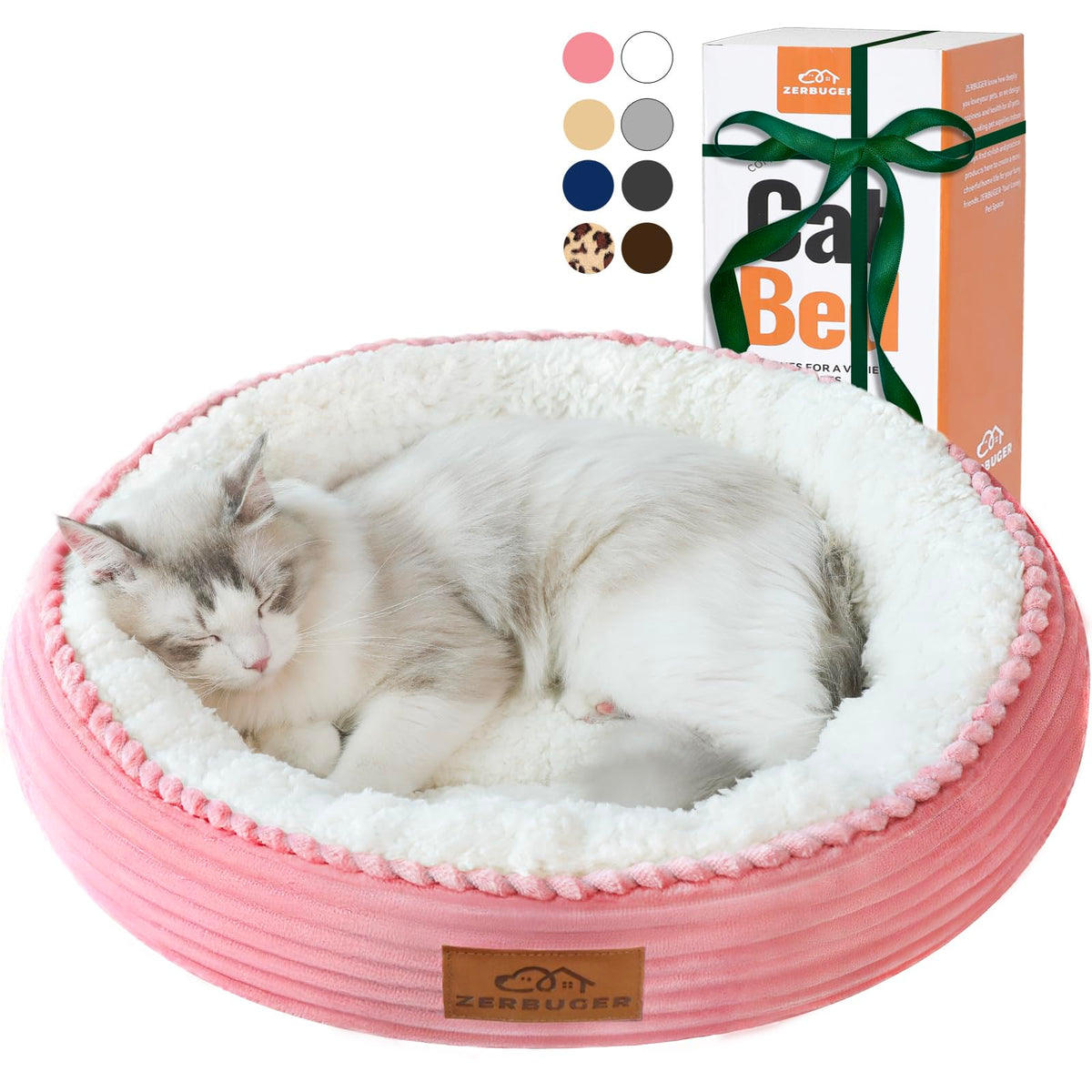 Zerbuger 20in Washable Cat Beds for Indoor Cats - Round Donut Pet Bed for Cats, Small Dogs, Puppy, Kitten - Anti-Slip Bottom, Calming Bed Gift - Pink