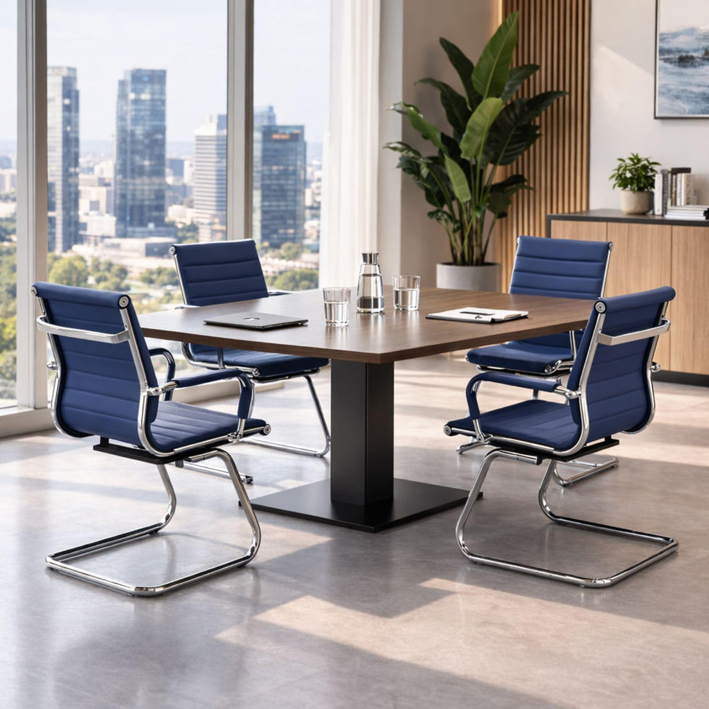 Dm Furniture Conference Room Chairs Set of 4, Office Guest Chair with Armrests, Faux Leather Upholstery & Metal Sled Base, Comfortable Meeting