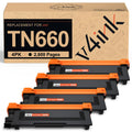 v4ink TN660 Compatible for Brother TN660 Toner Cartridge 4-Pack High Yield | Black Replacement for TN630 TN-630 TN-660 for Printer HLL2300D HLL2320D HLL2340DW HLL2360DW HLL2380DW MFC-L2700DW MFC-L2740DW