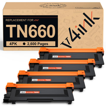v4ink TN660 Compatible for Brother TN660 Toner Cartridge 4-Pack High Yield | Black Replacement for TN630 TN-630 TN-660 for Printer HLL2300D HLL2320D HLL2340DW HLL2360DW HLL2380DW MFC-L2700DW MFC-L2740DW