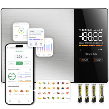 KUAIVO Smart Nutrition Food Scale with LED Display, Tracks Calories, Fat, Carbs & Protein via App, 1g Precision Digital Kitchen Scale for Healthy Eating & Meal Prep