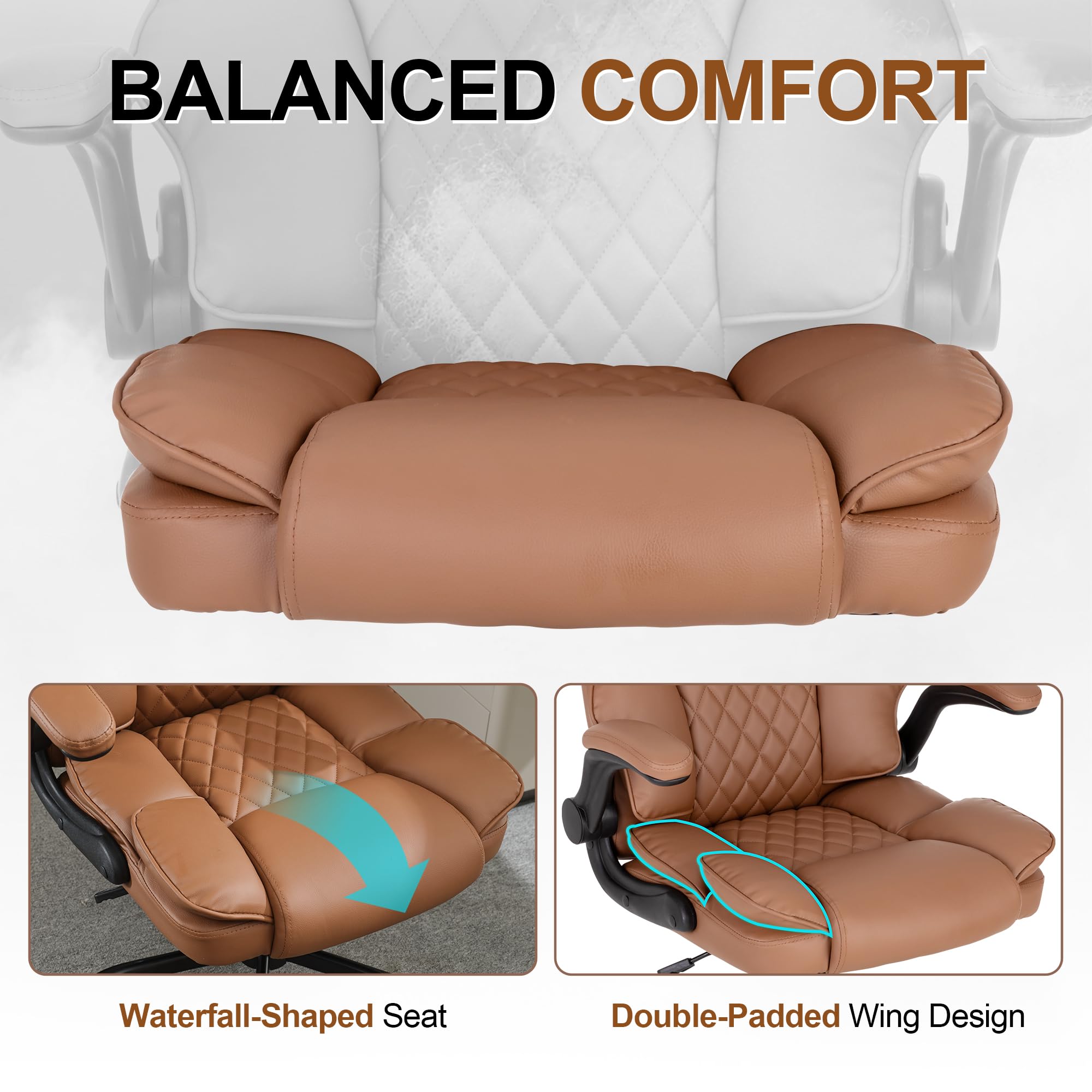 Bowthy Office Desk Chair,mid Back Executive Leather Chair,ergonomic Home Computer Chair,modern Conference Room Chairs with Adjustable Flip-up