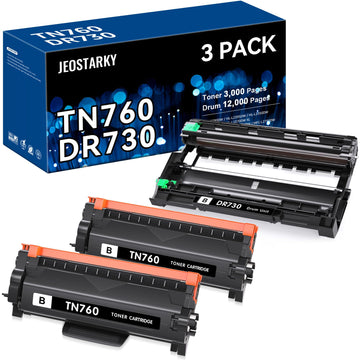 TN760 Toner Cartridge and DR730 Drum Unit Compatible with Brother TN730 TN-730 DR730 DR 730 Work with DCP-L2550DW HL-L2350DW HL-L2390DW MFC-L2710DW MFC-L2750DW(2 Toners, 1 Drum, 3 Pack)