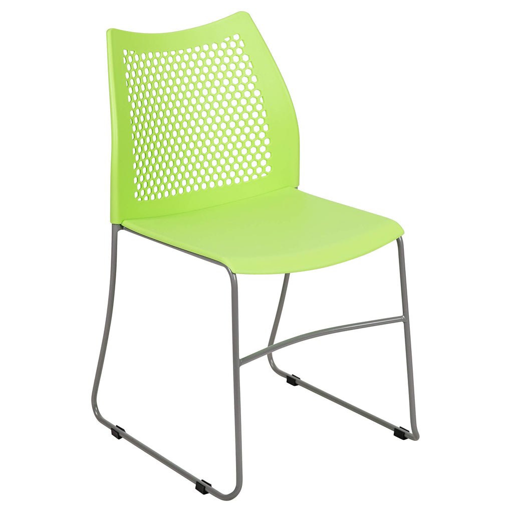 Emma + Oliver Home and Office Green Sled Base Stack Chair with Air, 18.25"W x 21"D x 32"H