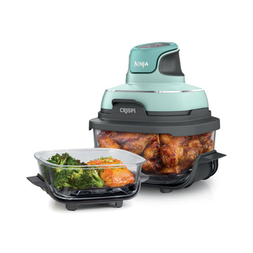 Ninja Crispi Air Fryer, Microwave, Freezer & Dishwasher Safe, Non Toxic Glass Portable Cooking System, 4 QT & 6 Cup Glass Containers with Storage Lids, Easy Meals, Air Fry, Bake, Mint (Renewed)