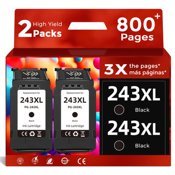 Compatible 243XL Black Ink Cartridge Replacement for Canon PG-243 XL PG243(2 Pack)Work for Cannon MX490 MX492 MG2522 MG2922 TR4520 TR4522 TS3322 TS3122 TS202 iP2820 MG2420 MG3020 TS3120 TS3100