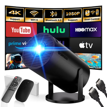 [Built-in App & Smart Projector] Mini Projector 2026 Upgraded Support 4K 1080P FHD Portable Projector WiFi 6 BT5.2 180° Keystone Compatibile with HDMI/TV Stick/Memory Stick/Laptop, Black