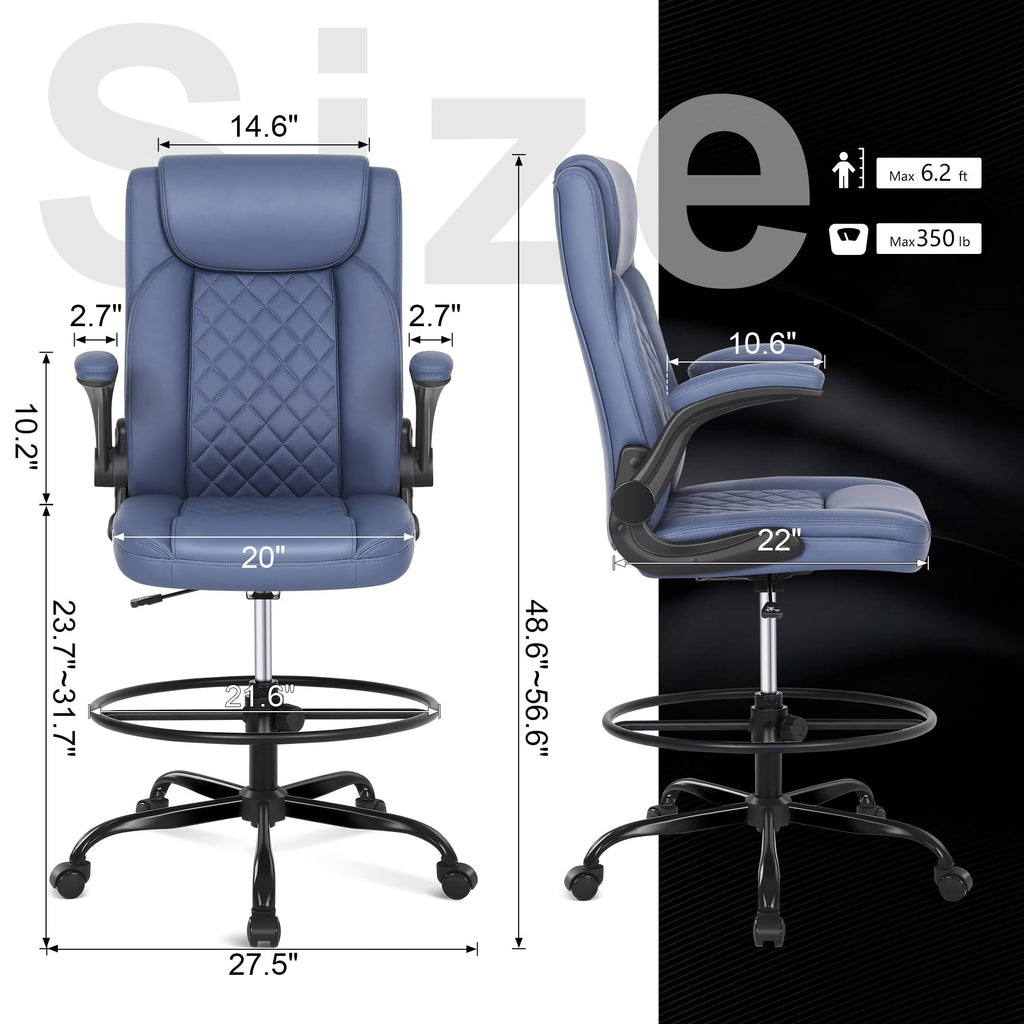 Misolant Drafting Chair with Footrest Ring, Tall Office Chair for Standing Desk, Standing Chair with Adjustable Height and Flip-up Armrest, Pu