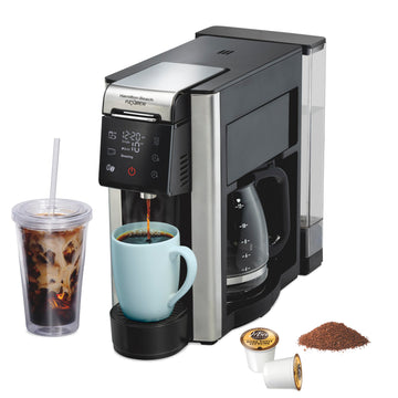 Hamilton Beach FlexBrew Advanced 5-in-1 Programmable 12 Cup Drip and Single Serve Hot & Iced Coffee Maker with Movable 60 oz. Water Reservoir, Fast Brewing, Black R49965 (Renewed)