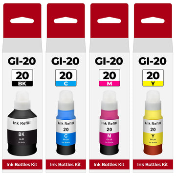 G6020 G7020 GI-20 Ink Refill Bottles Kit Compatible with Canon PIXMA G6020 G7020 G5020 MegaTank Printer for Canon 20 GI-20 GI20 GI 20 Bottle Refill Dye Printer Ink Black Cyan Magenta Yellow 4 Pack