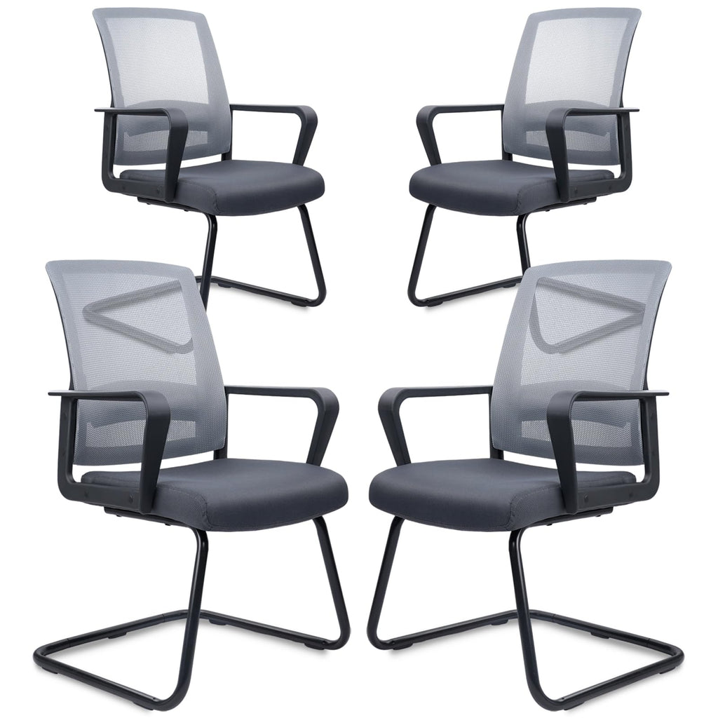 Clatina Office Guest Chair with Lumbar Support and Mid Back Mesh Space Air Grid Series for Reception Conference Room (gray-4 Pack)