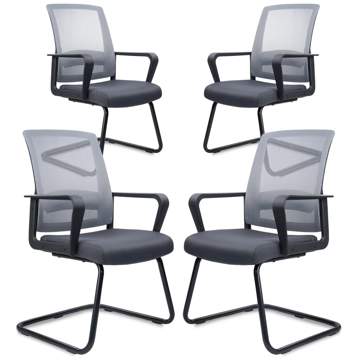 Clatina Office Guest Chair with Lumbar Support and Mid Back Mesh Space Air Grid Series for Reception Conference Room (gray-4 Pack)